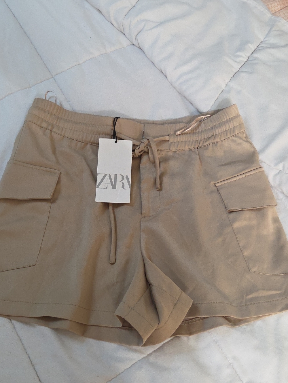 ZARA Beige Cargo Drawstring Shorts